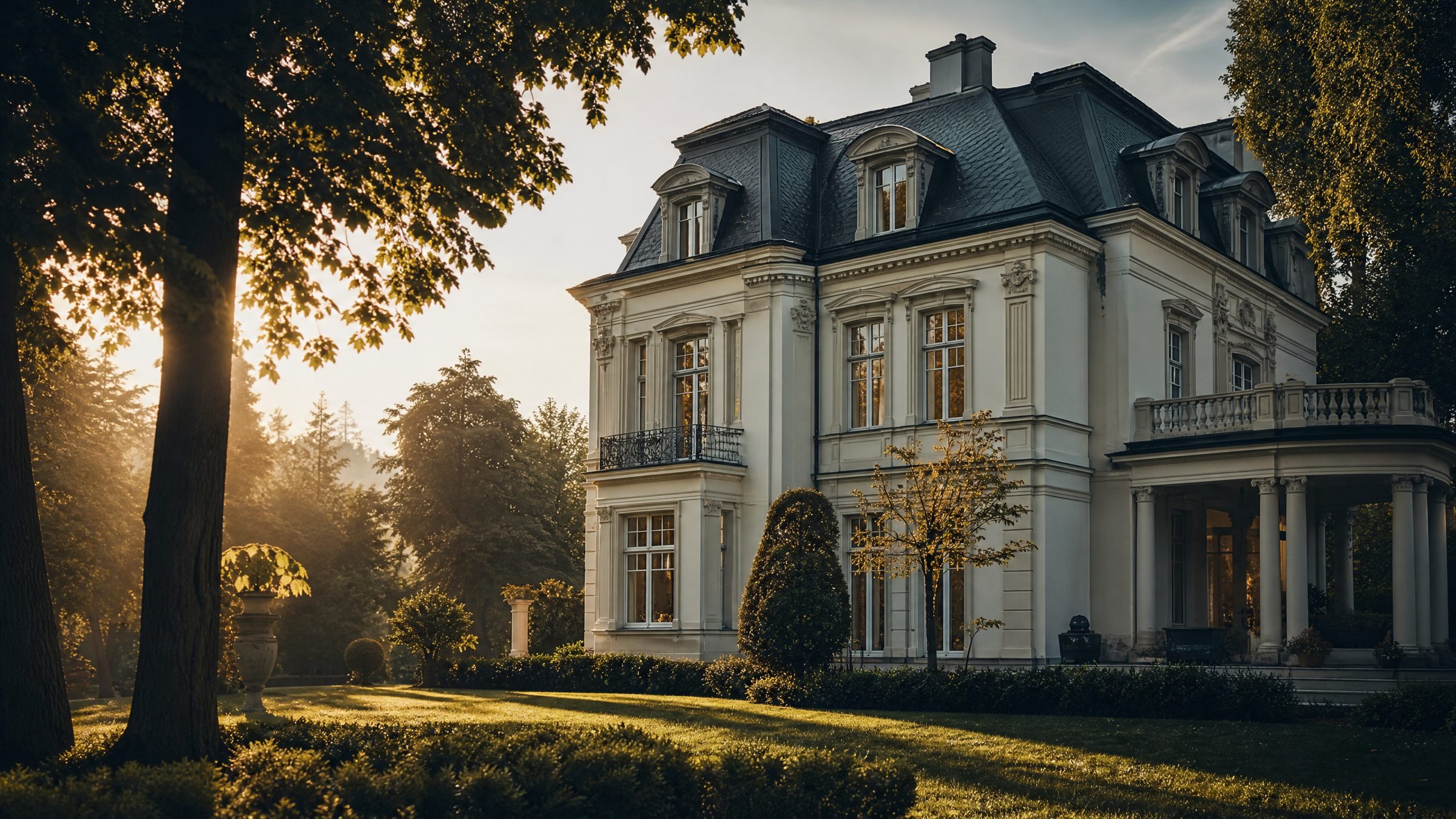 Klassische Villa in München im Abendlicht